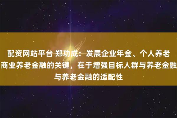 配资网站平台 郑功成:发展企业年金、个人养老金和其他商业养老金融的关键,在于增强目标人群与养老金融的适配性